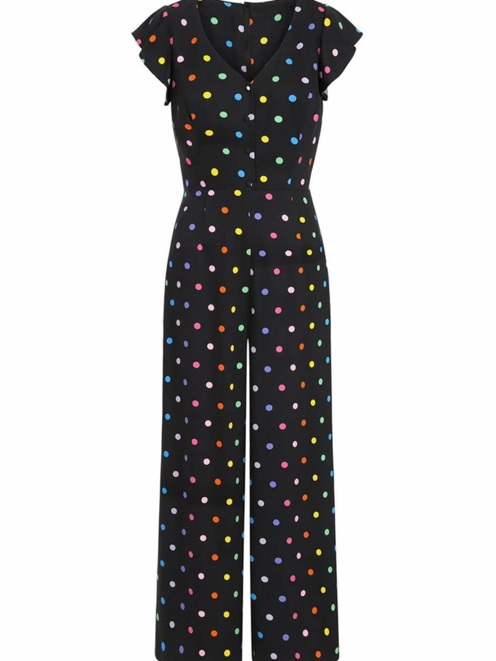 Collectif Black Multicolor Polka Dot Wide-Leg Jumpsuit size US 18
